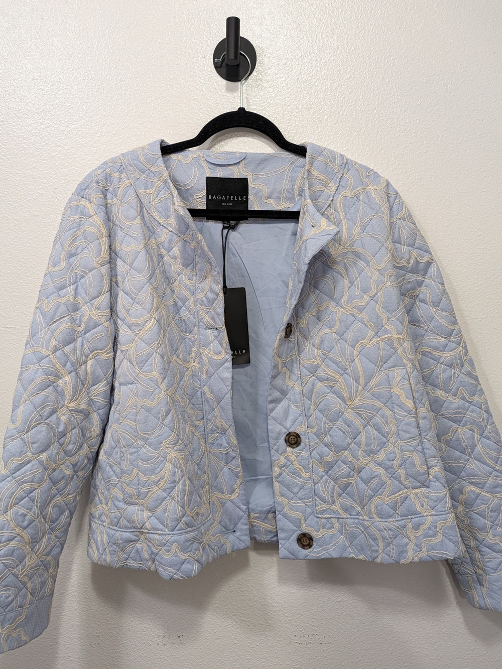 Bagatelle Light Blue Quilted Jacket with Cream Embroidery
